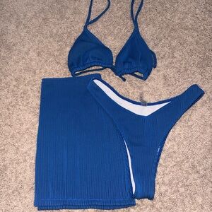 SHEIN Royal Blue Ribbed Triangle Bikini Set